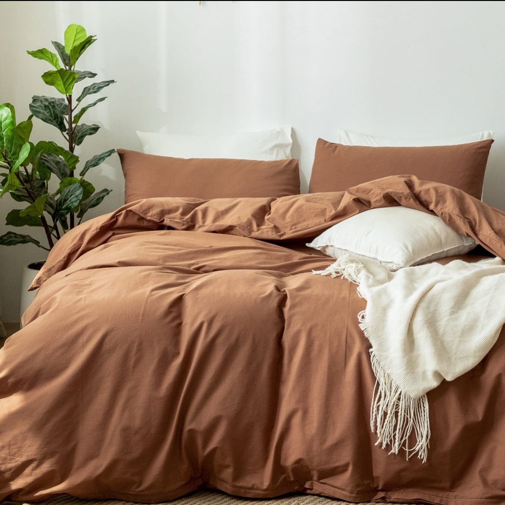 MooMee Bedding Duvet Cover, Full, Dark Orange, 100% Washed Cotton